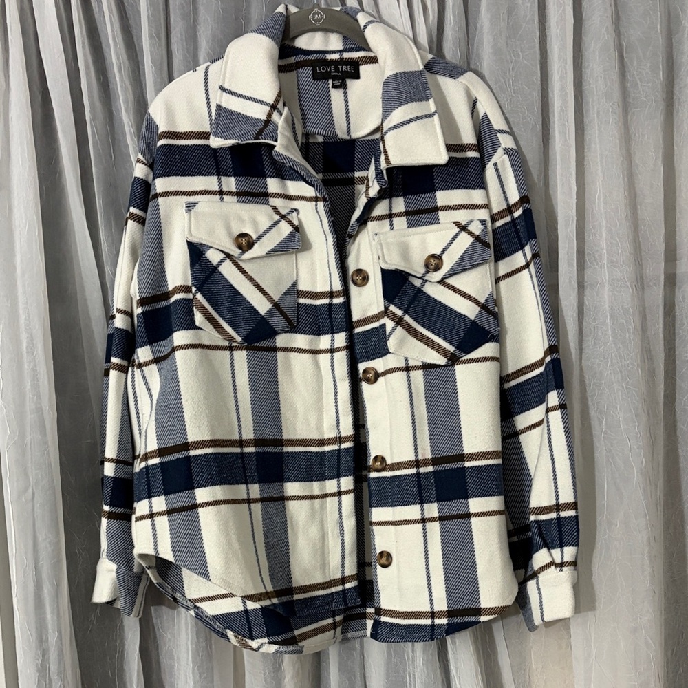 Love Tree Navy, Cream & Brown Plaid Shacket